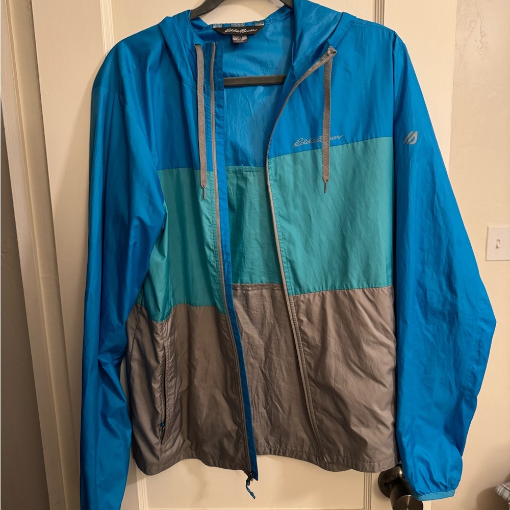 Eddie Bauer Blue and Gray Windbreaker Jacket